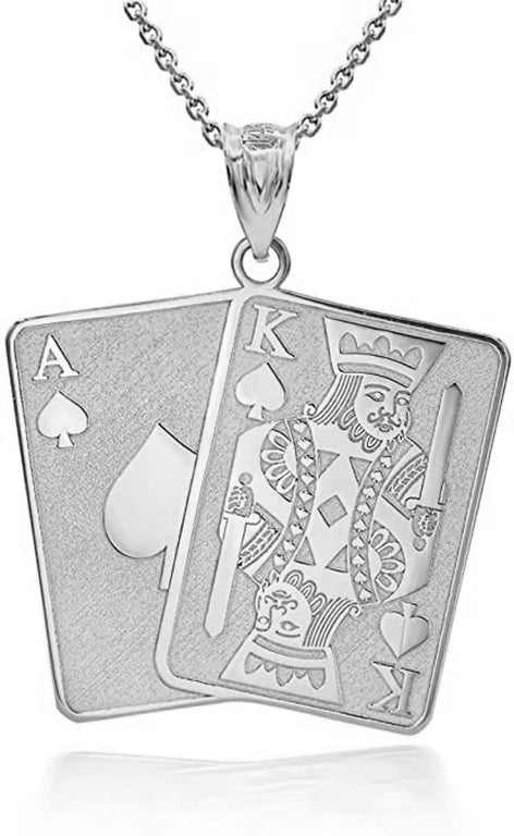 Personalize Engravable Ace and King Of Spades Poker Cards Pendant Necklace With Your NAME in Solid .925 Sterling Silver