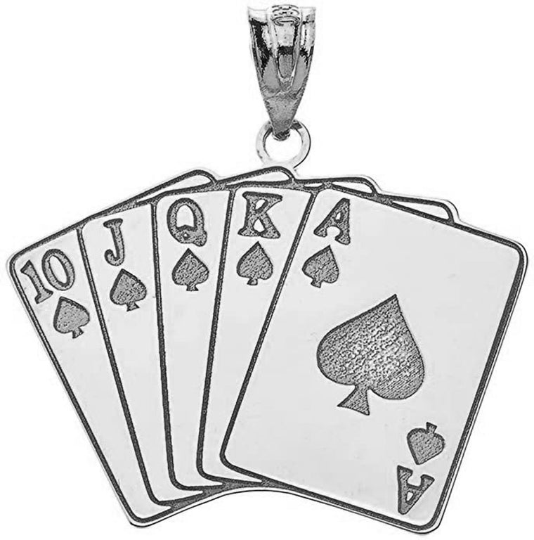 Royal flush A, K, Q, J, 10 Lucky Poker Cards Hand Engravable With Your NAME in Solid .925 Sterling Silver