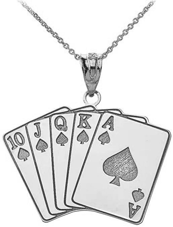 Royal flush A, K, Q, J, 10 Lucky Poker Cards Hand Engravable With Your NAME in Solid .925 Sterling Silver